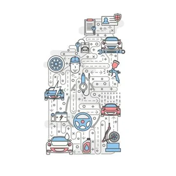 Vector thin line art car service poster banner template Illustrazione stock