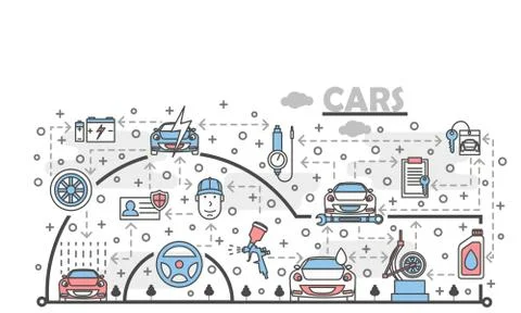 Vector thin line art car service poster banner template イラスト素材