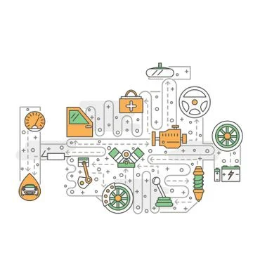 Vector thin line art car parts poster banner template Stock Illustration