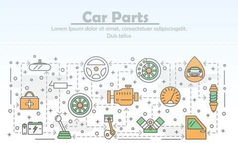 Vector thin line art car parts poster banner template Stock Illustration
