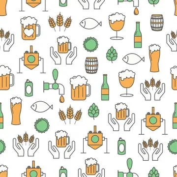Vector thin line art craft beer seamless pattern Stock Illustration