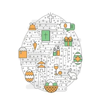Vector thin line art Easter poster banner template イラスト素材