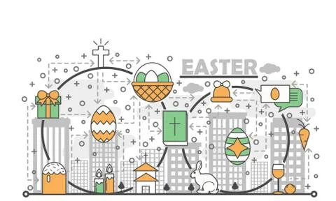Vector thin line art Easter poster banner template イラスト素材