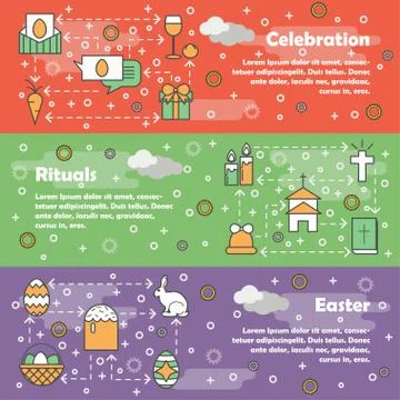 Vector thin line art Easter banner template set Stock Illustration