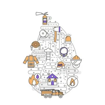 Vector thin line art firefighters poster banner template Stock Illustration