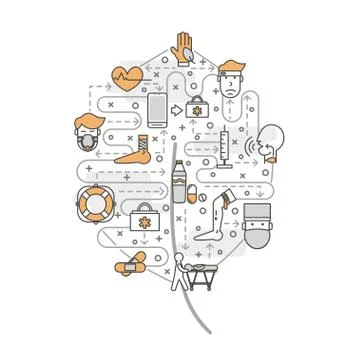 Vector thin line art first aid poster banner template Stock Illustration