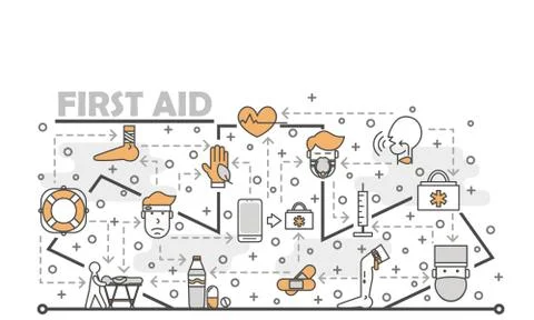 Vector thin line art first aid poster banner template Illustrazione stock