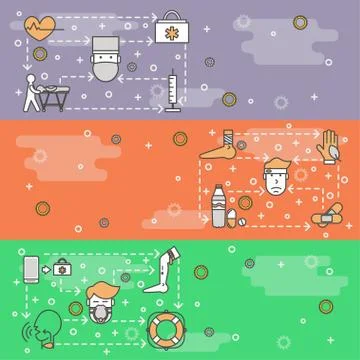 Vector thin line art first aid web banner template set イラスト素材