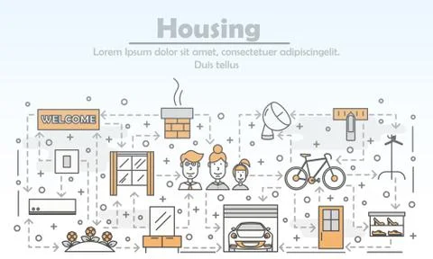 Vector thin line art housing poster banner template Stock Illustration