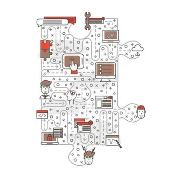 Vector thin line art IT poster banner template Stock Illustration