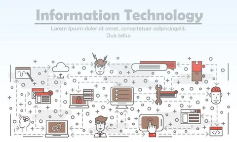 Vector thin line art IT poster banner template Stock Illustration