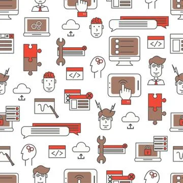 Vector thin line art IT seamless pattern Illustrazione stock