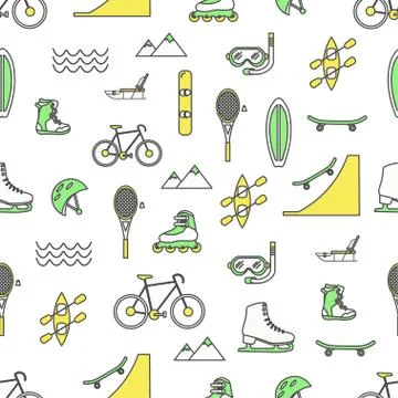 Vector thin line art leisure seamless pattern Stock Illustration