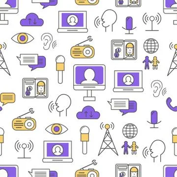 Vector thin line art mass media seamless pattern Stockillustratie