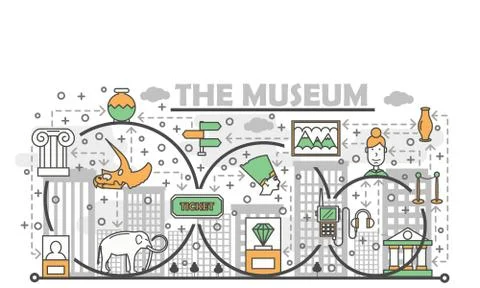 Vector thin line art museum poster banner template Stock Illustration