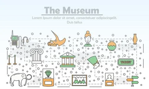 Vector thin line art museum poster banner template Stock Illustration