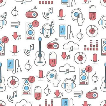 Vector thin line art music seamless pattern Illustrazione stock