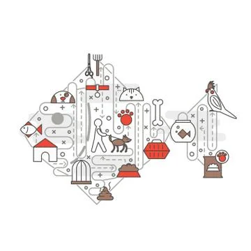 Vector thin line art pets poster banner template Illustrazione stock