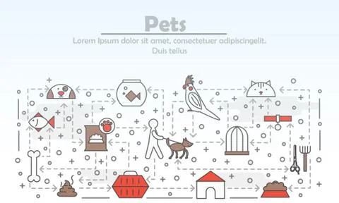 Vector thin line art pets poster banner template Stock Illustration