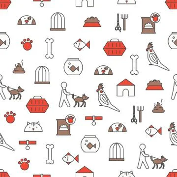 Vector thin line art pets seamless pattern Stock Illustration