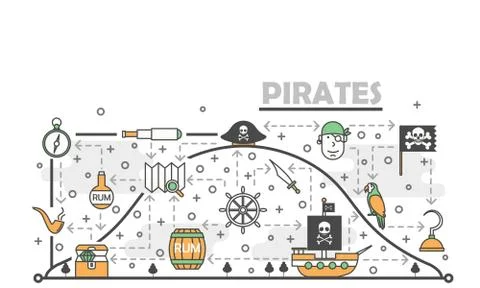 Vector thin line art pirates poster banner template Illustrazione stock