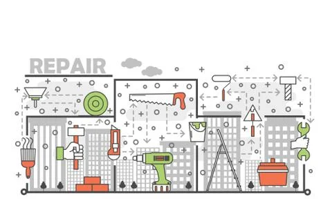Vector thin line art repair poster banner template イラスト素材