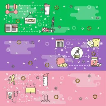 Vector thin line art slimming web banner template set Stock Illustration