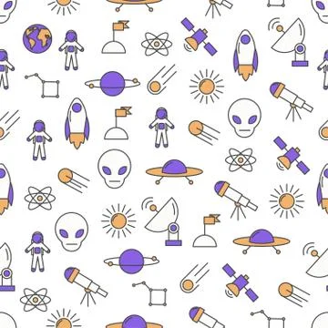 Vector thin line art space seamless pattern Stock Illustration