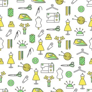 Vector thin line art tailoring seamless pattern Illustrazione stock