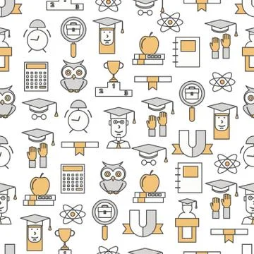 Vector thin line art university seamless pattern Illustrazione stock