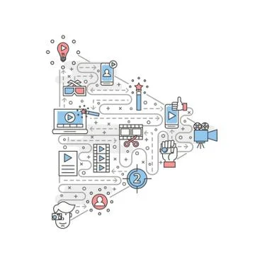 Vector thin line art video poster banner template Stock Illustration