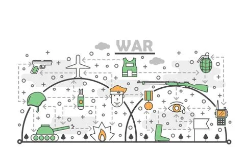 Vector thin line art war poster banner template Stock Illustration