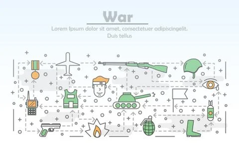 Vector thin line art war poster banner template Stock Illustration