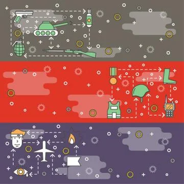 Vector thin line art war web banner template set Illustrazione stock