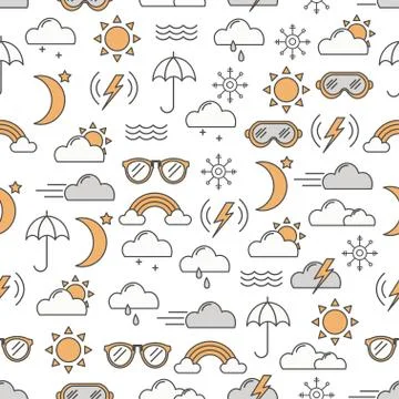 Vector thin line art weather seamless pattern 스톡 일러스트