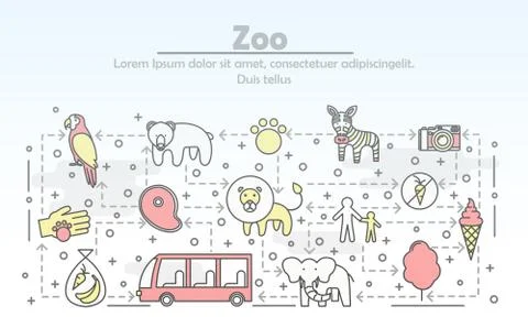 Vector thin line art zoo poster banner template Illustrazione stock