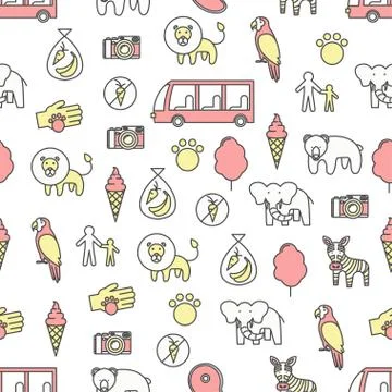 Vector thin line art zoo seamless pattern イラスト素材