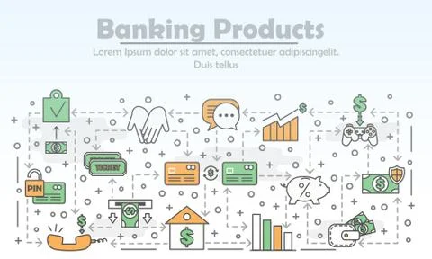 Vector thin line banking products poster banner template Stock Illustration