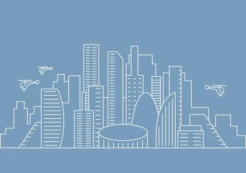 Vector thin line city illustration concept for any use Stock Illustration