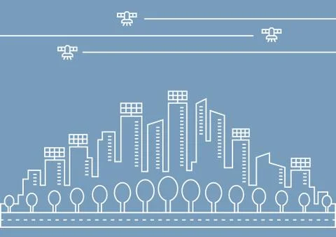 Vector thin line city illustration concept for any use Иллюстрация