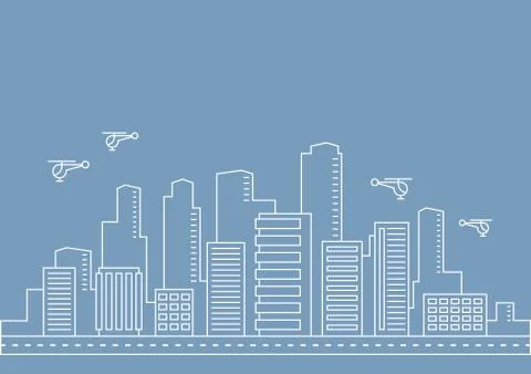 Vector thin line city illustration concept for any use Stock Illustration