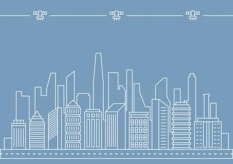 Vector thin line city illustration concept for any use Иллюстрация
