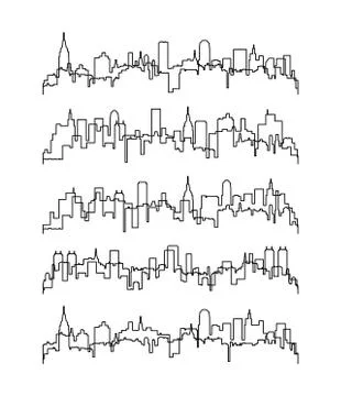 Vector thin line contours of buildings Stock Illustration