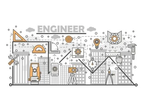 Vector thin line engineer poster banner template Illustrazione stock