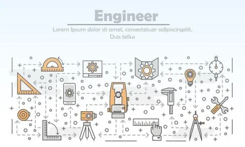 Vector thin line engineer poster banner template Illustrazione stock