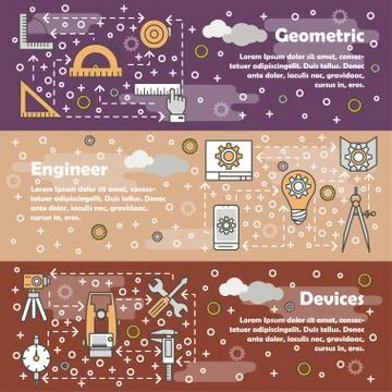 Vector thin line engineer web banner template set Illustrazione stock