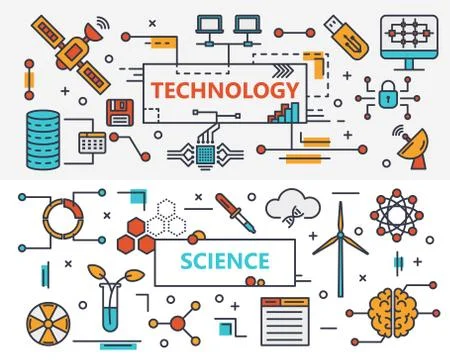 Vector thin line flat design Technology and Science concept banners 库存插图