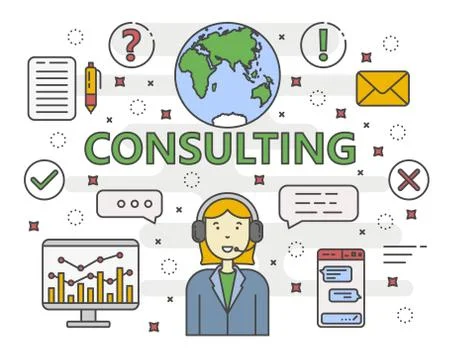 Vector thin line flat design Consulting concept banner 스톡 일러스트