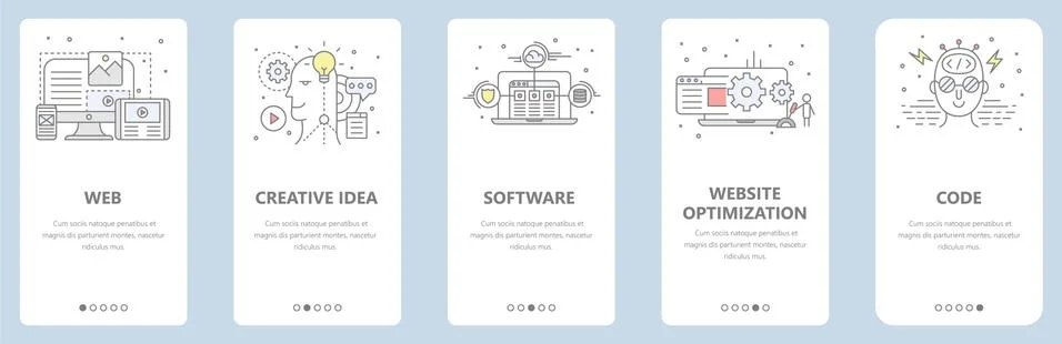 Vector thin line flat design, web development concept banners 스톡 일러스트