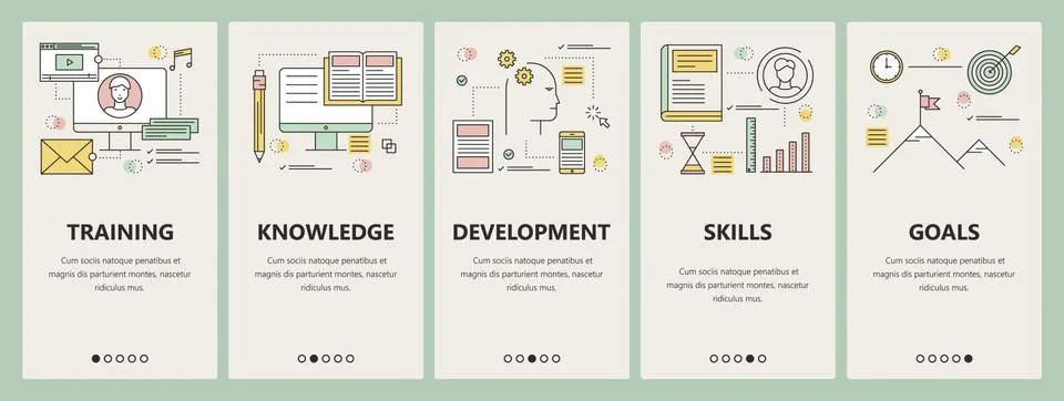 Vector thin line flat design coaching concept vertical banners Stock Illustration